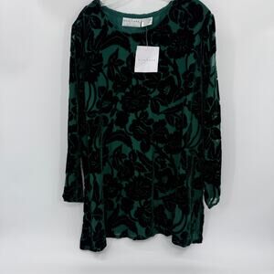 New SILK LORE Womens Green Velvet Burnout Shirt Size 2X Relaxed Corporate Goth